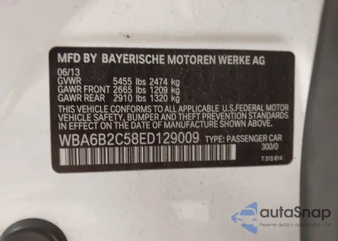 2014 BMW 650I Gran Coupe из США, поврежденный, VIN WBA6B2C58ED129009